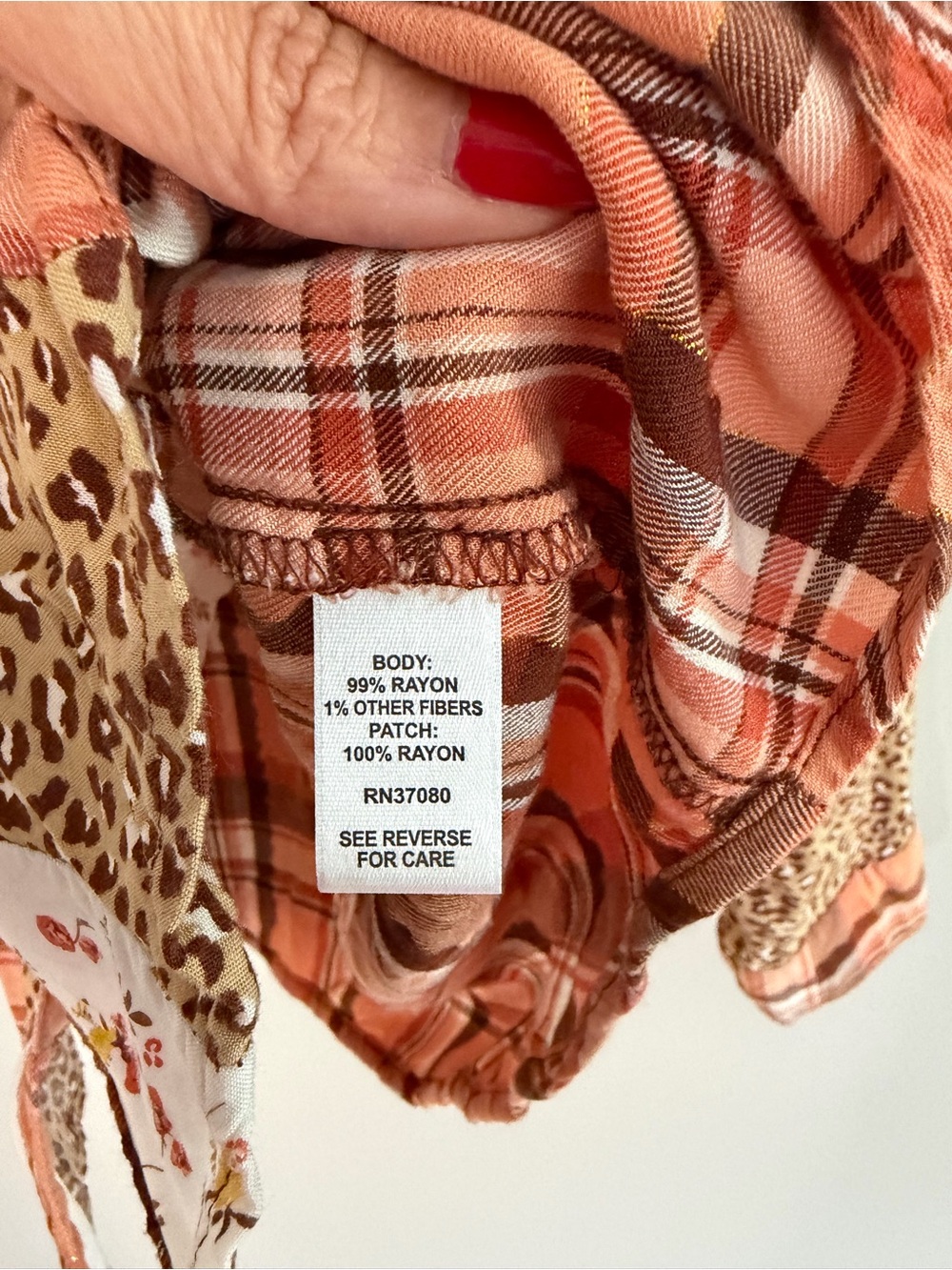 Cato Plaid & Leopard Mixed-Print Button Front Blouse - Rust/Tan - Picture 6 of 7